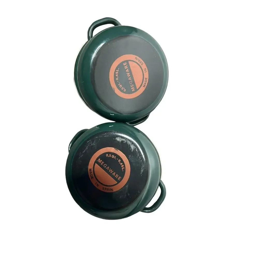 MEGAWARE BARCELONA SPAIN ENAMELWARE Green CASSEROLE .5qt‎ lot of 2
